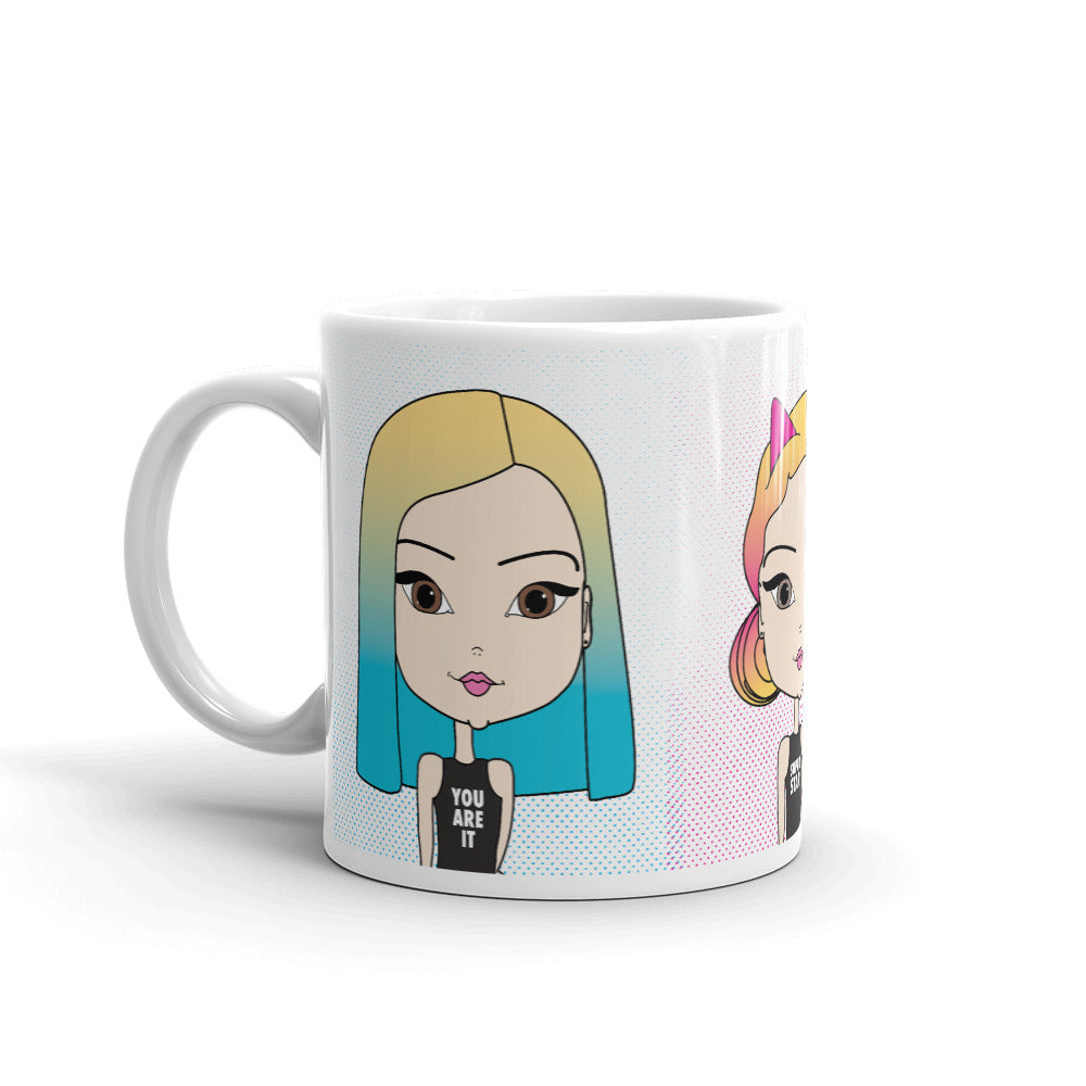 Cute Coffee Mug with Pincurl Girl Illustrations-Pincurl Girls - Sending Love & Encouragement