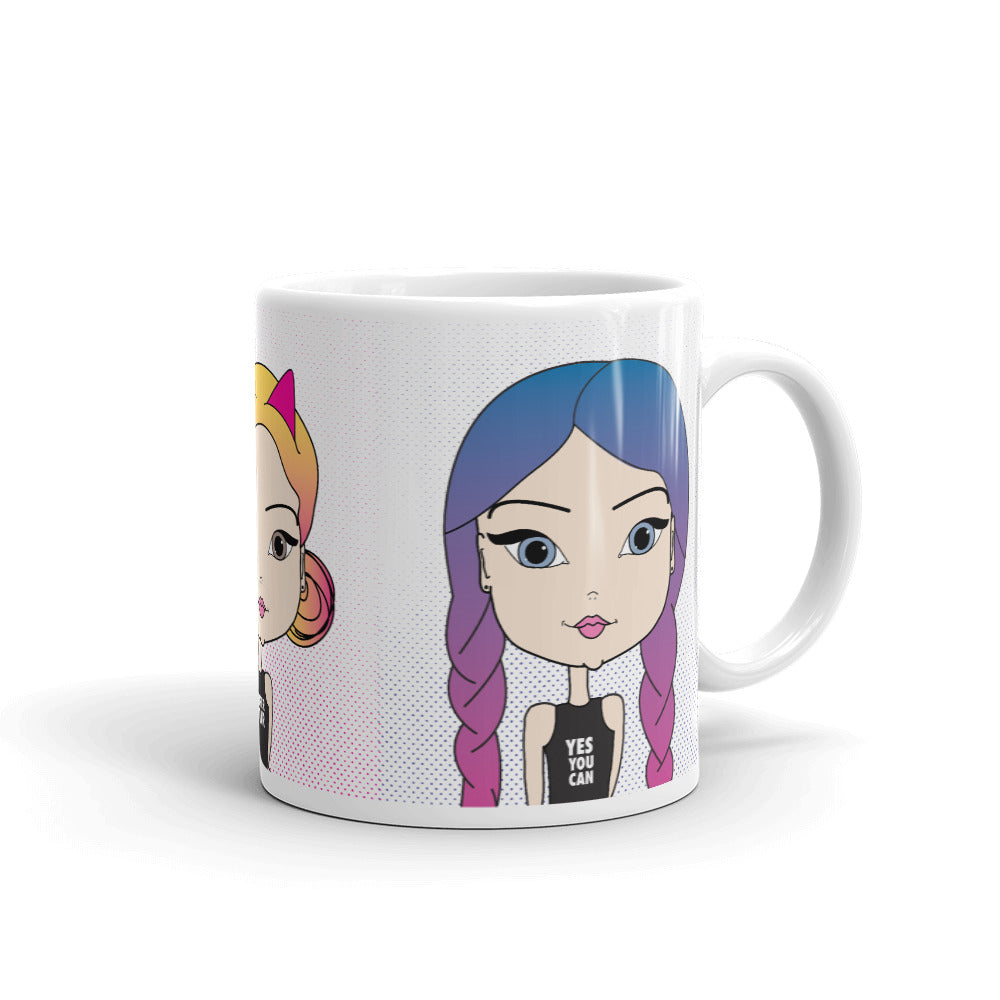 Cute Coffee Mug with Pincurl Girl Illustrations-Pincurl Girls - Sending Love & Encouragement